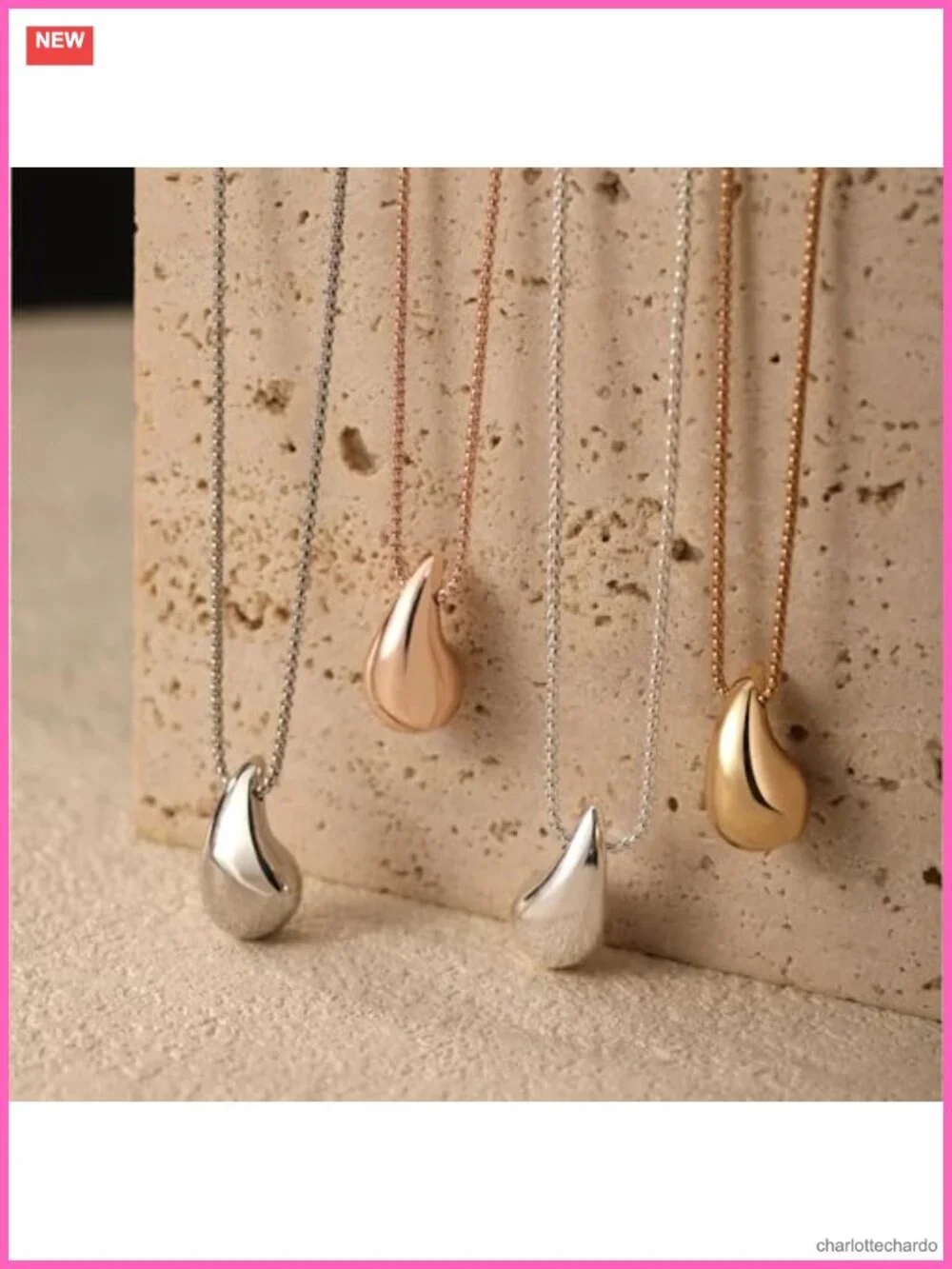 Gold Plated Pear Teardrop Pendant Necklace Stainless Steel